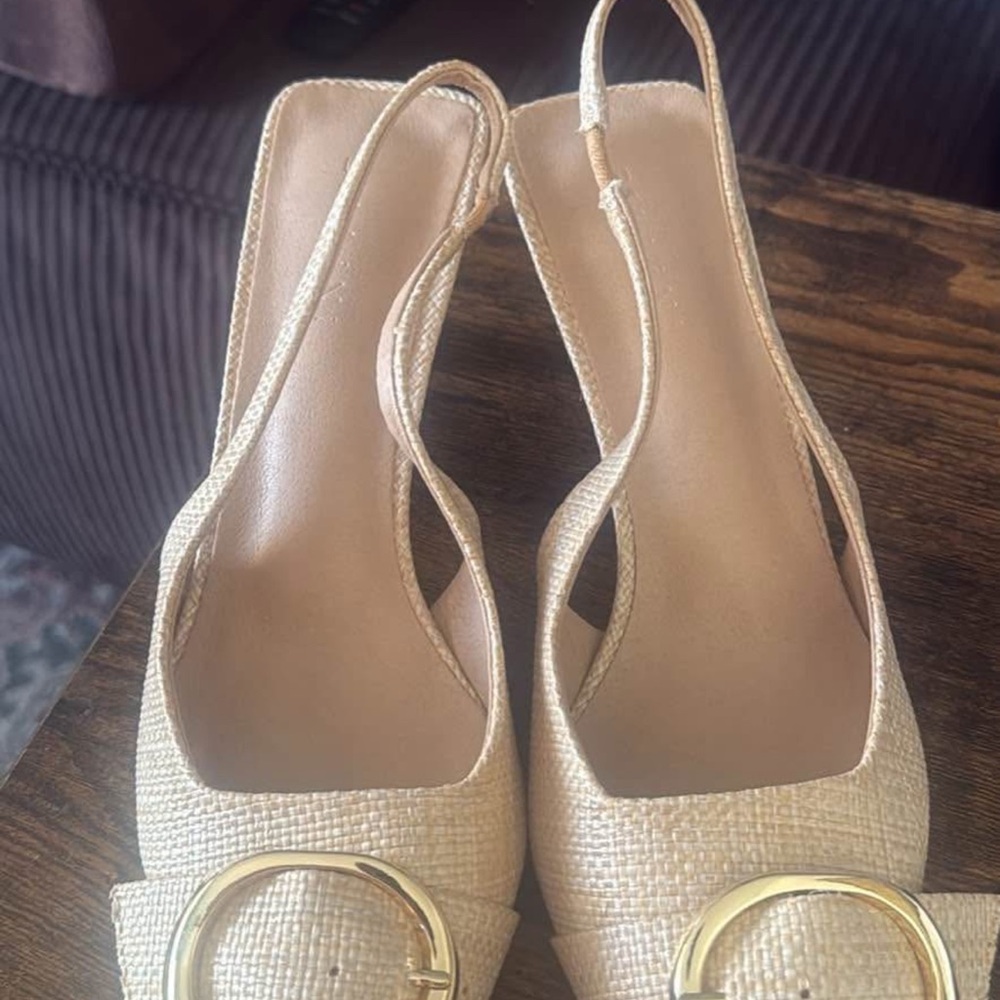 Billini Cream Slingback Heels with Gold Buckle
